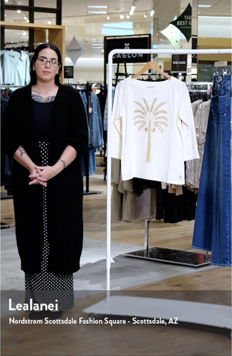 Puerta del Sol Palm Tree Sequin Embellished Organic Cotton T-Shirt, sales video thumbnail