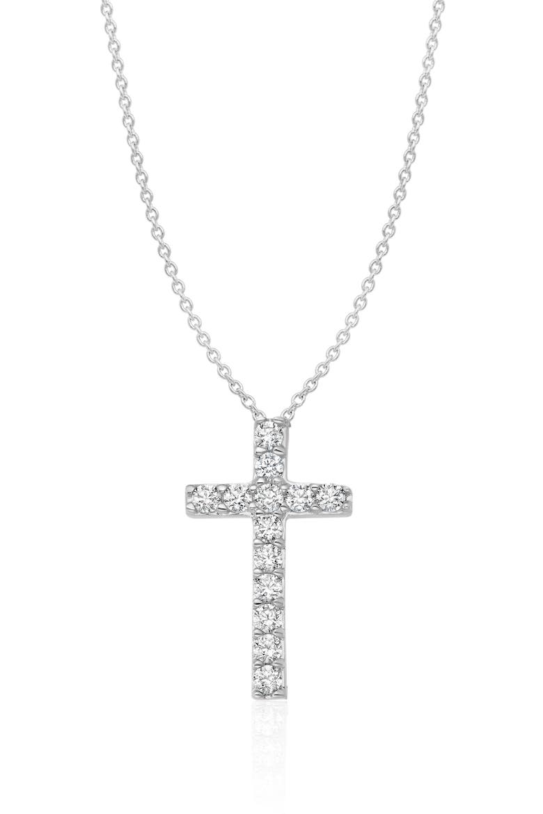 Cubic Zirconia Cross Pendant Necklace, Main, color, PURE PLATINUM/ CLEAR STONE