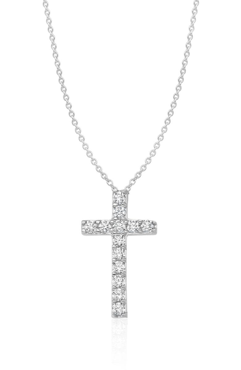 Crislu Cubic Zirconia Cross Pendant Necklace, Main, color, Pure Platinum/ Clear Stone