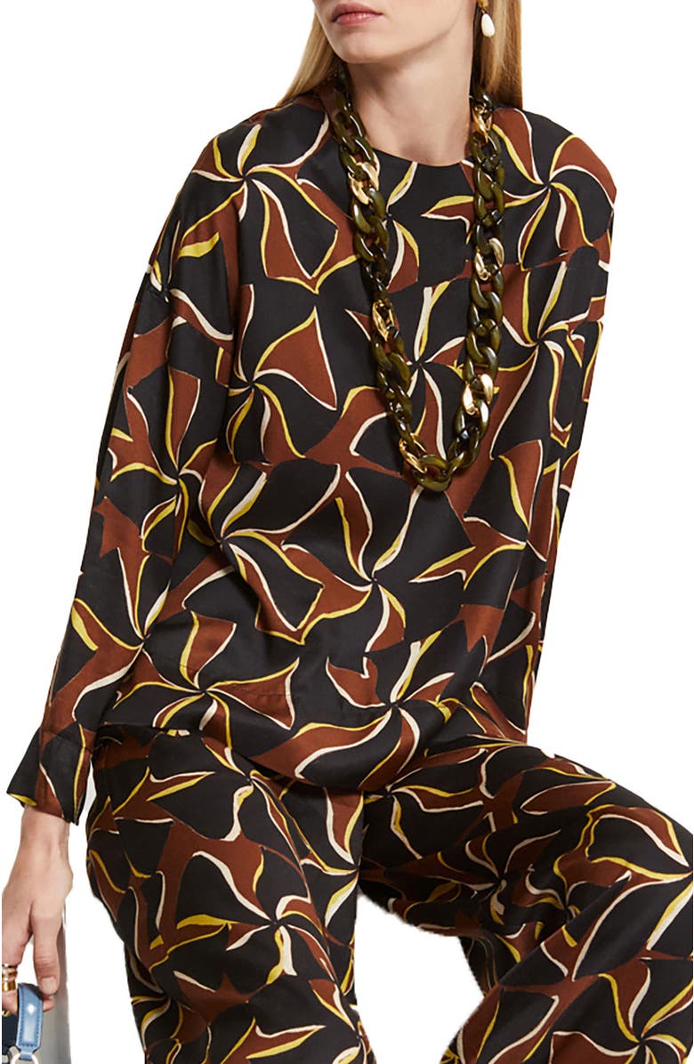 ottod'Ame Viscose Blouse With Long Sleeves, Main, color, Brown