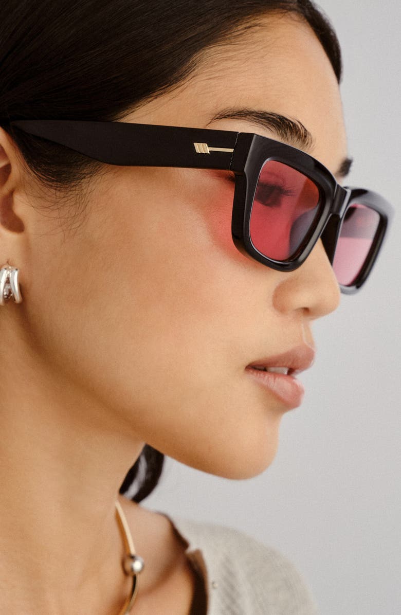 Le Specs Le Castle 54mm D-Frame Sunglasses, Alternate, color, Black / Crimson Tint