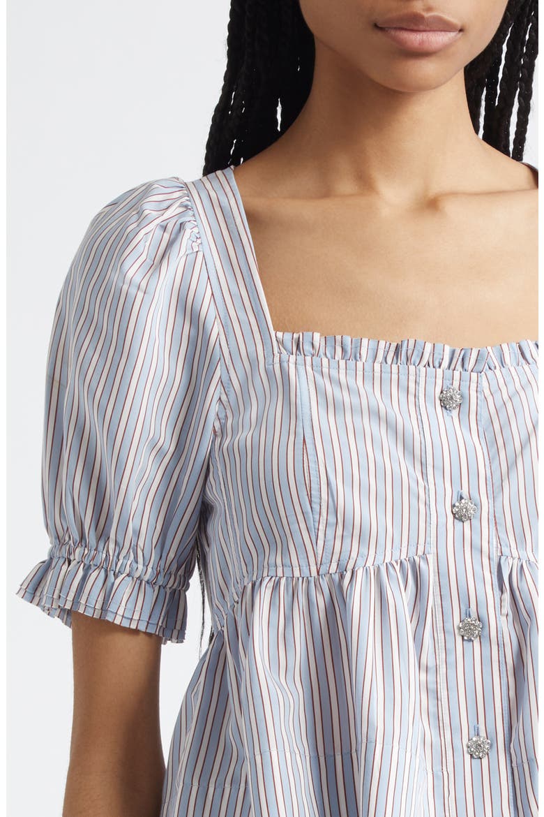 Yarn Dye Flounce Puff Sleeve Top, Alternate, color, SOFT CHAMBRAY