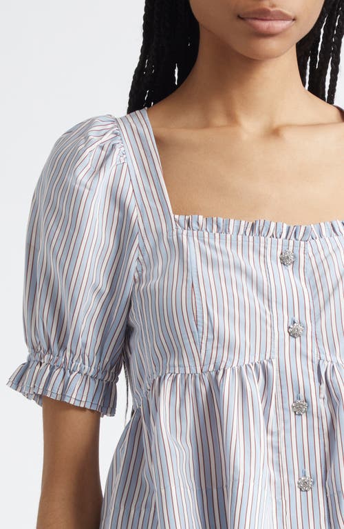 Ganni Yarn Dyed Stripe Blouse Shirts Light Blue