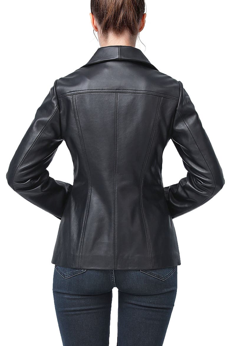 Eva Zip Front Leather Jacket, Alternate, color, Black