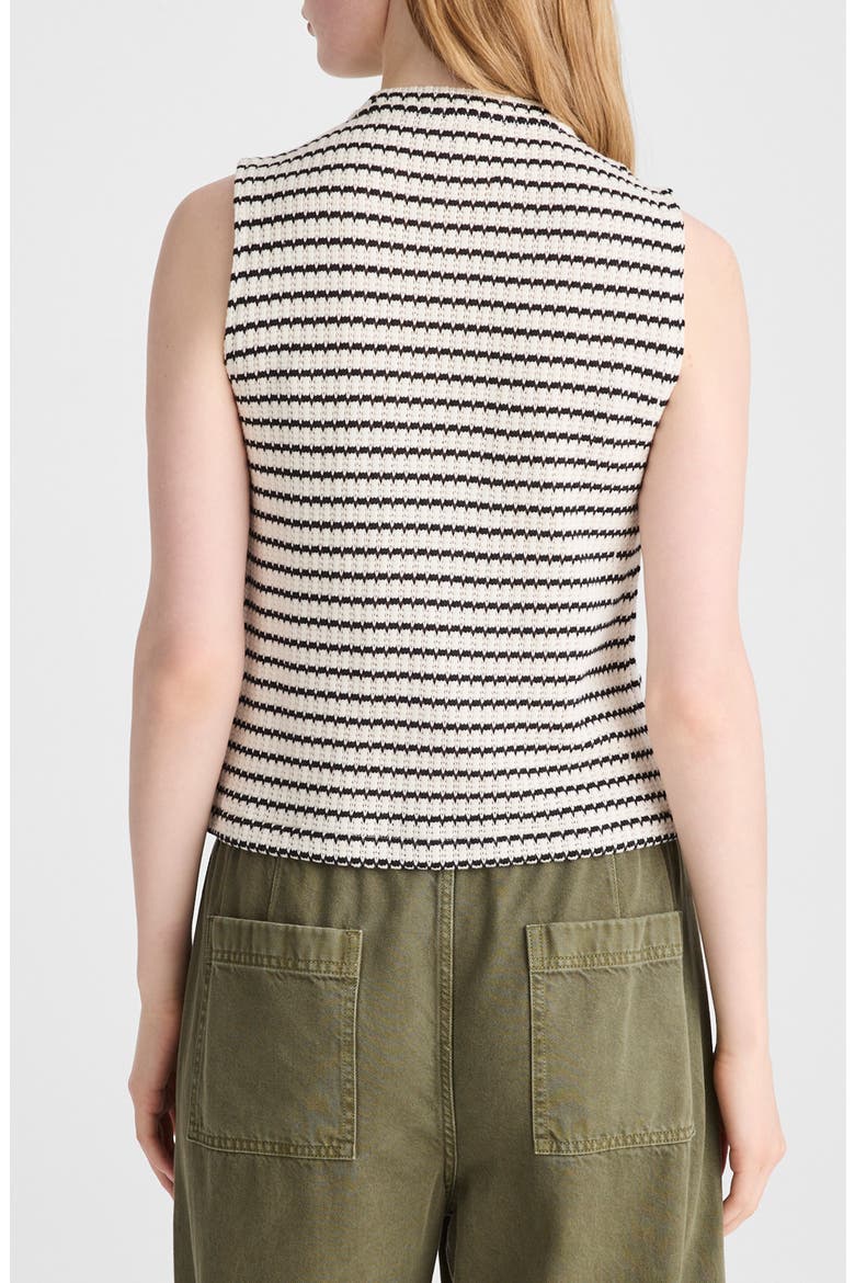Textured Knit Button Front Shell Top, Alternate, color, IVORY AND BLACK TUCK STITCH