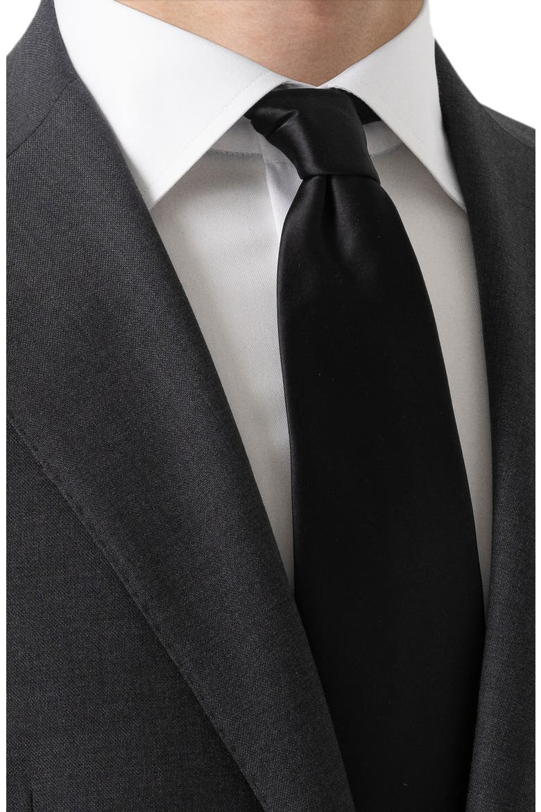 Solid Black Silk Tie, Alternate, color, BLACK