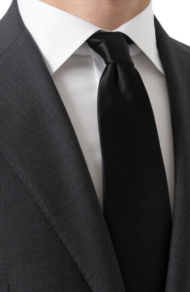 Eton Solid Black Silk Tie, Alternate, color, Black