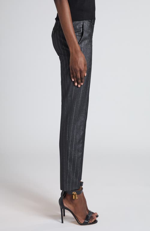 Tom Ford Metallic Stripe Wool Blend Ankle Pants In Dark Silver