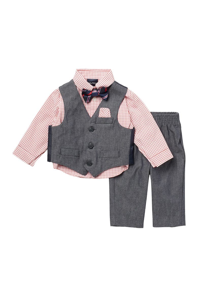 Iridescent Windowpane Print Twill Vest 4-Piece Set, Main, color, 605 ROASTED ROUGE