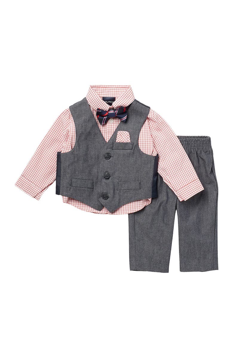 Nautica Iridescent Windowpane Print Twill Vest 4-Piece Set, Main, color, 