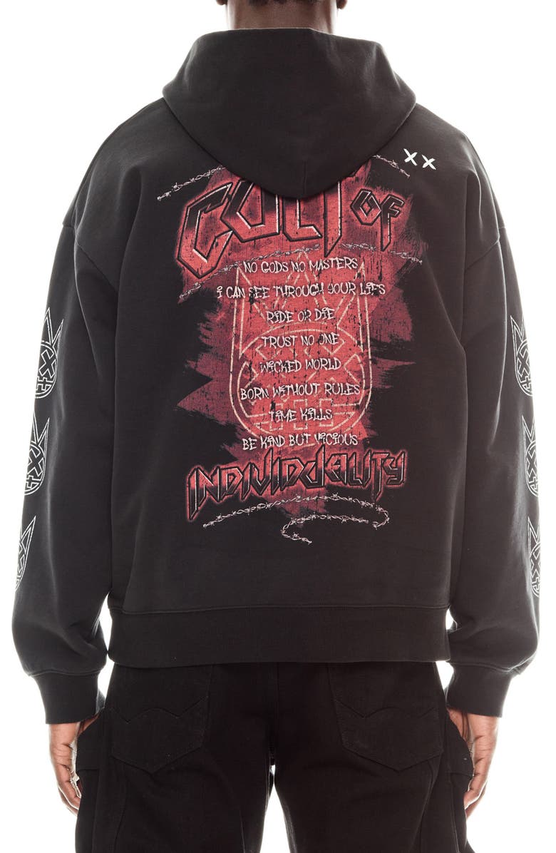 Cult of Individuality Oversize Graphic Hoodie, Alternate, color, Black