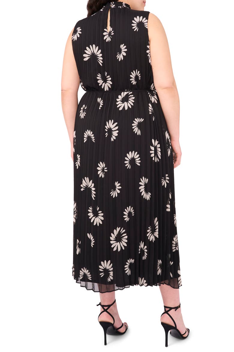 Daisy Print Sleeveless Pleated Maxi Dress, Alternate, color, RICH BLACK 060