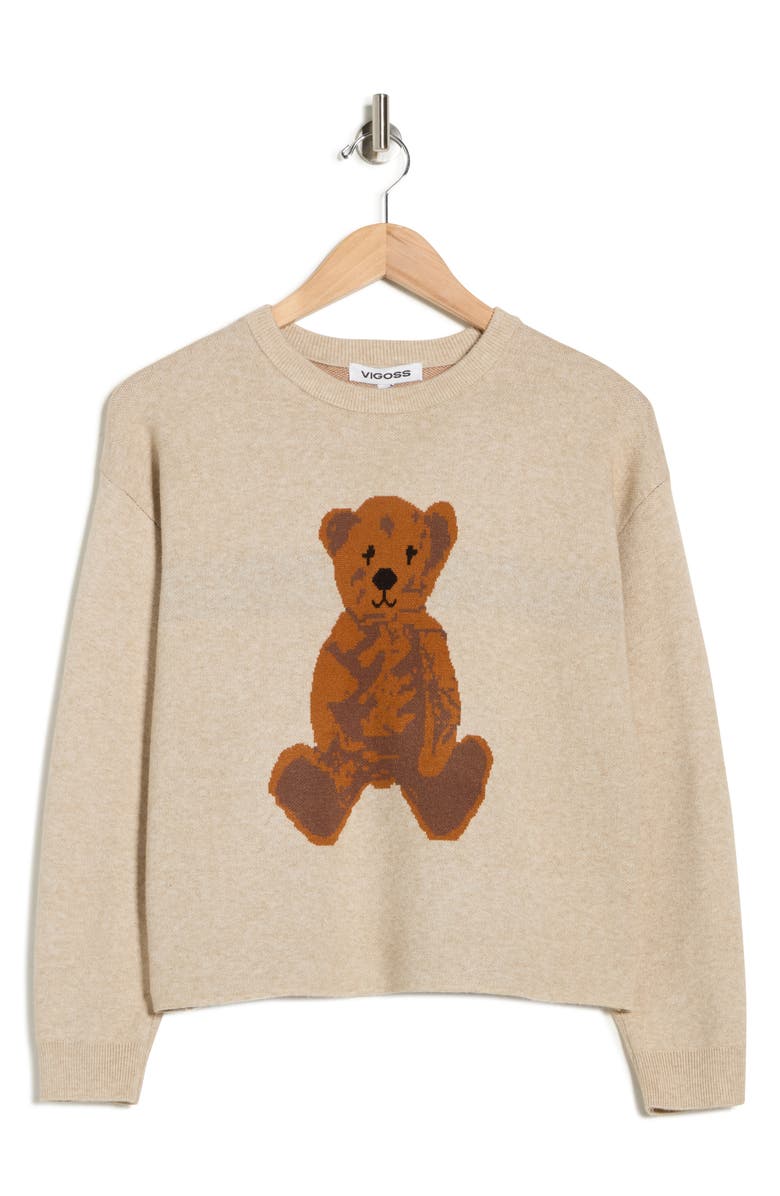 Vigoss Bear Crewneck Sweater, Alternate, color, Oatmeal