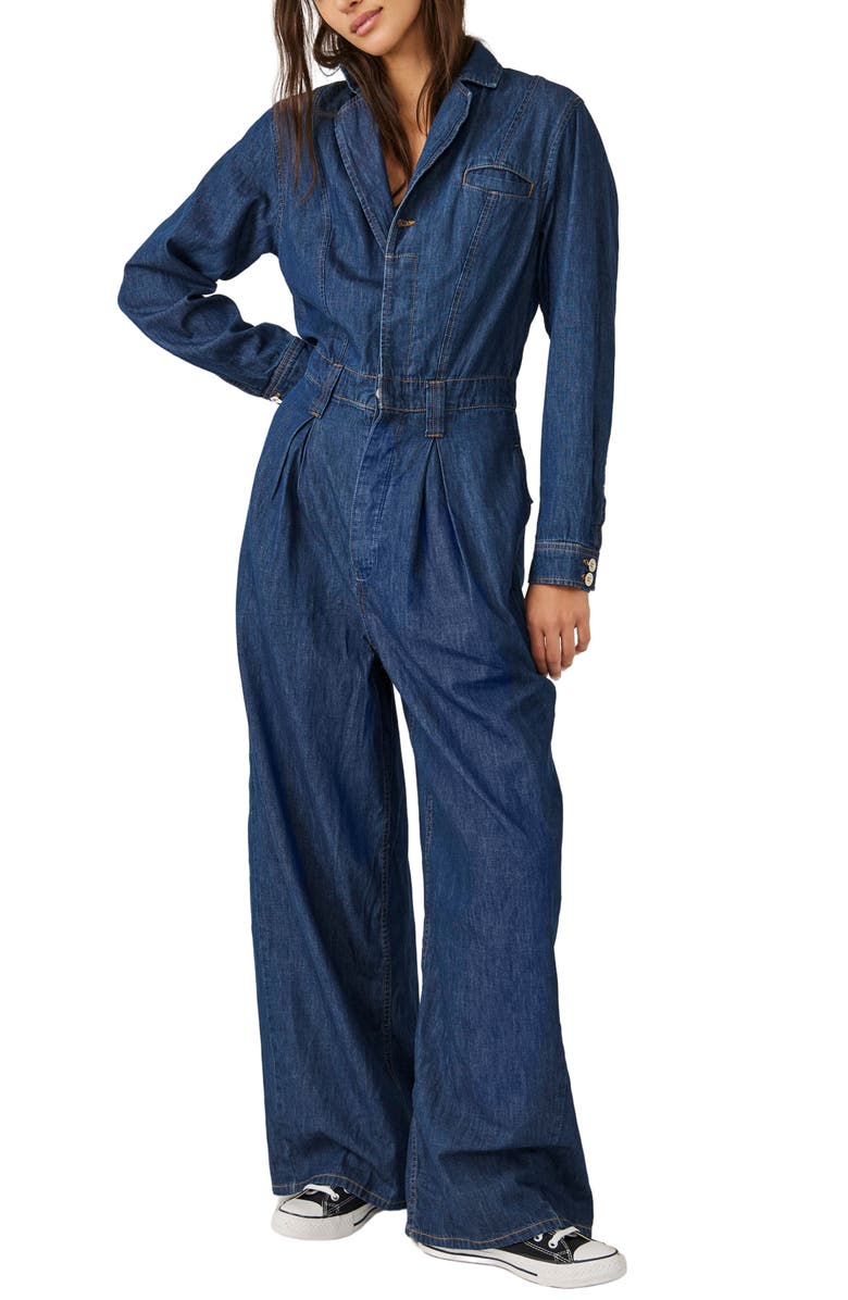 Free People The Franklin Long Sleeve Denim Jumpsuit, Main, color, 