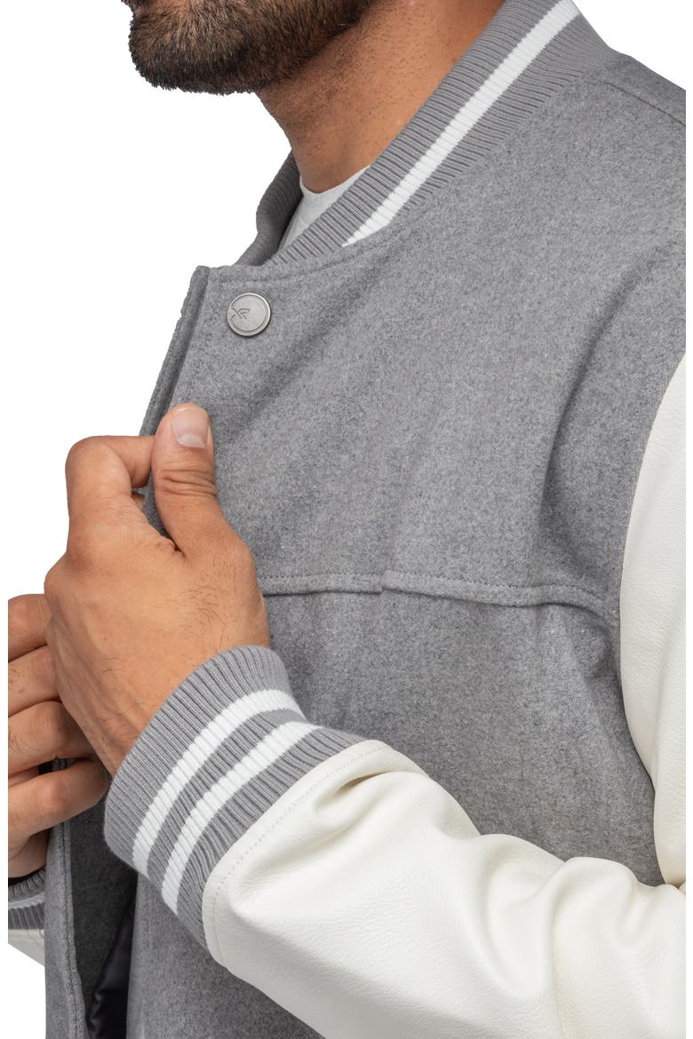 Mixed Media Faux Leather Bomber Jacket, Alternate, color, GREY/ WHITE