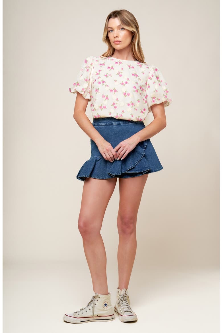 Textured Floral Print Top, Alternate, color, CREAM