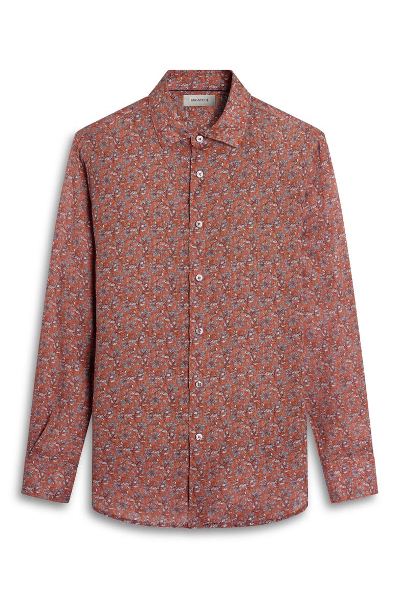 Julian Shaped Fit Floral Linen Button-Up Shirt, Alternate, color, SIENNA