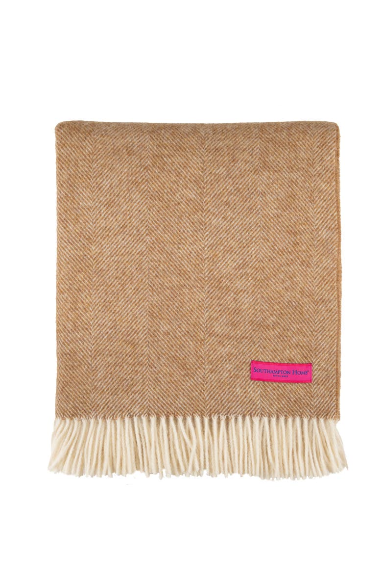 Prince of Scots Southampton Home Shetland Lambswool Herringbone Throw, Alternate, color, Rust