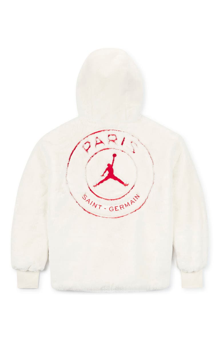 Jordan x Paris Saint-Germain Hooded Faux Fur Bomber Jacket, Alternate, color,