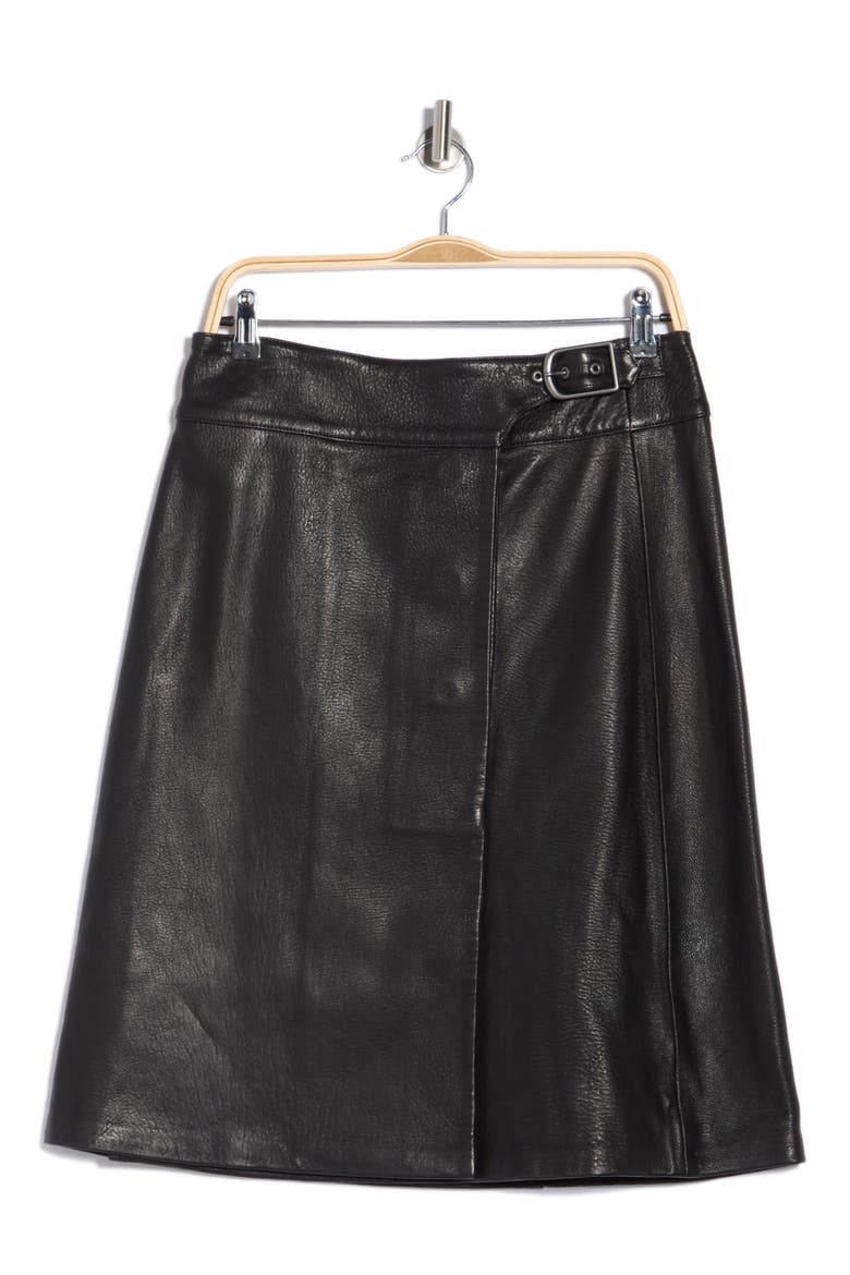 Raddix Belted Leather Midi Skirt, Main, color, BLACK