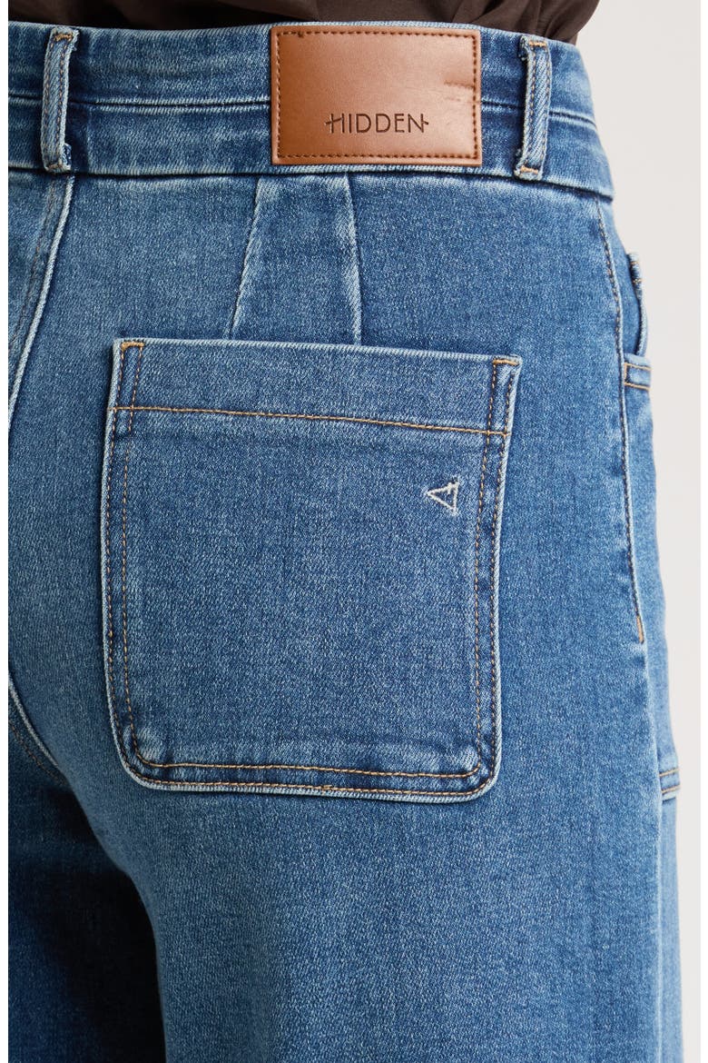 Raw Hem Patch Pocket High Waist Wide Leg Jeans, Alternate, color, DARK WASH