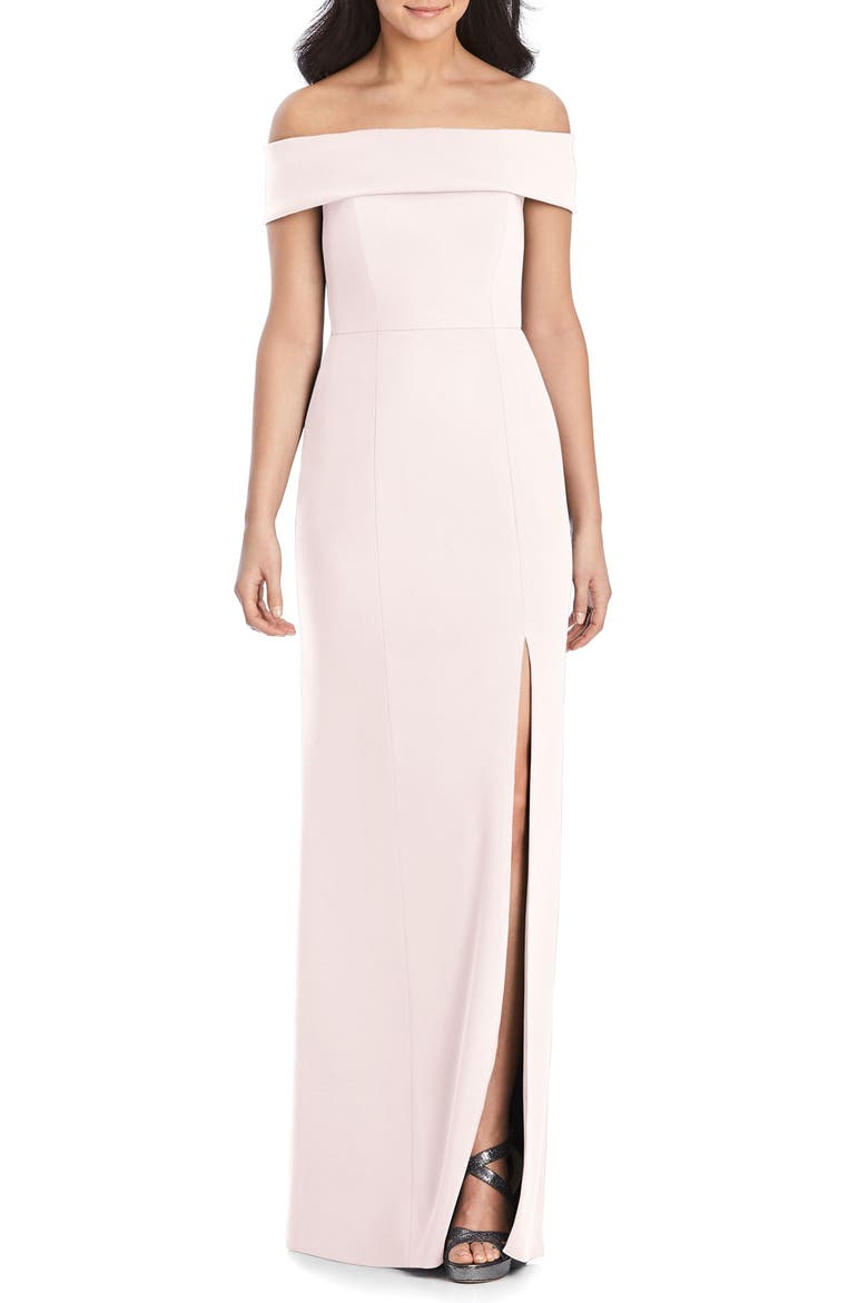 Off the Shoulder Crepe Column Gown, Main, color, BLUSH