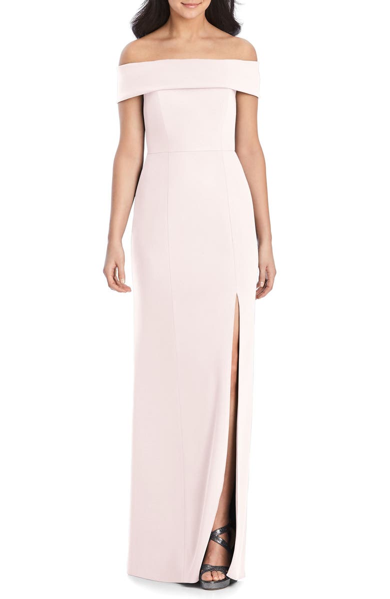 Dessy Collection Off the Shoulder Crepe Column Gown, Main, color, 