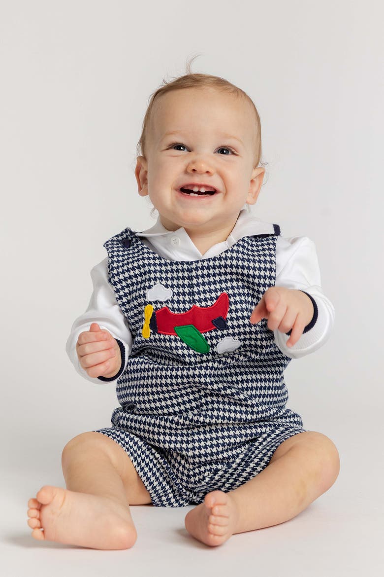 Houndstooth Shortall with Airplane, Alternate, color, Navy & White Houndstooth