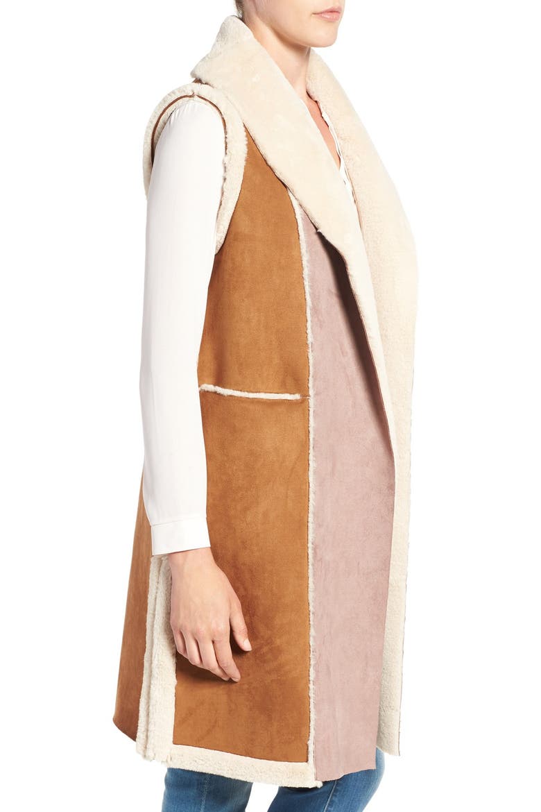 Long Faux Shearling Vest, Alternate, color, COGNAC
