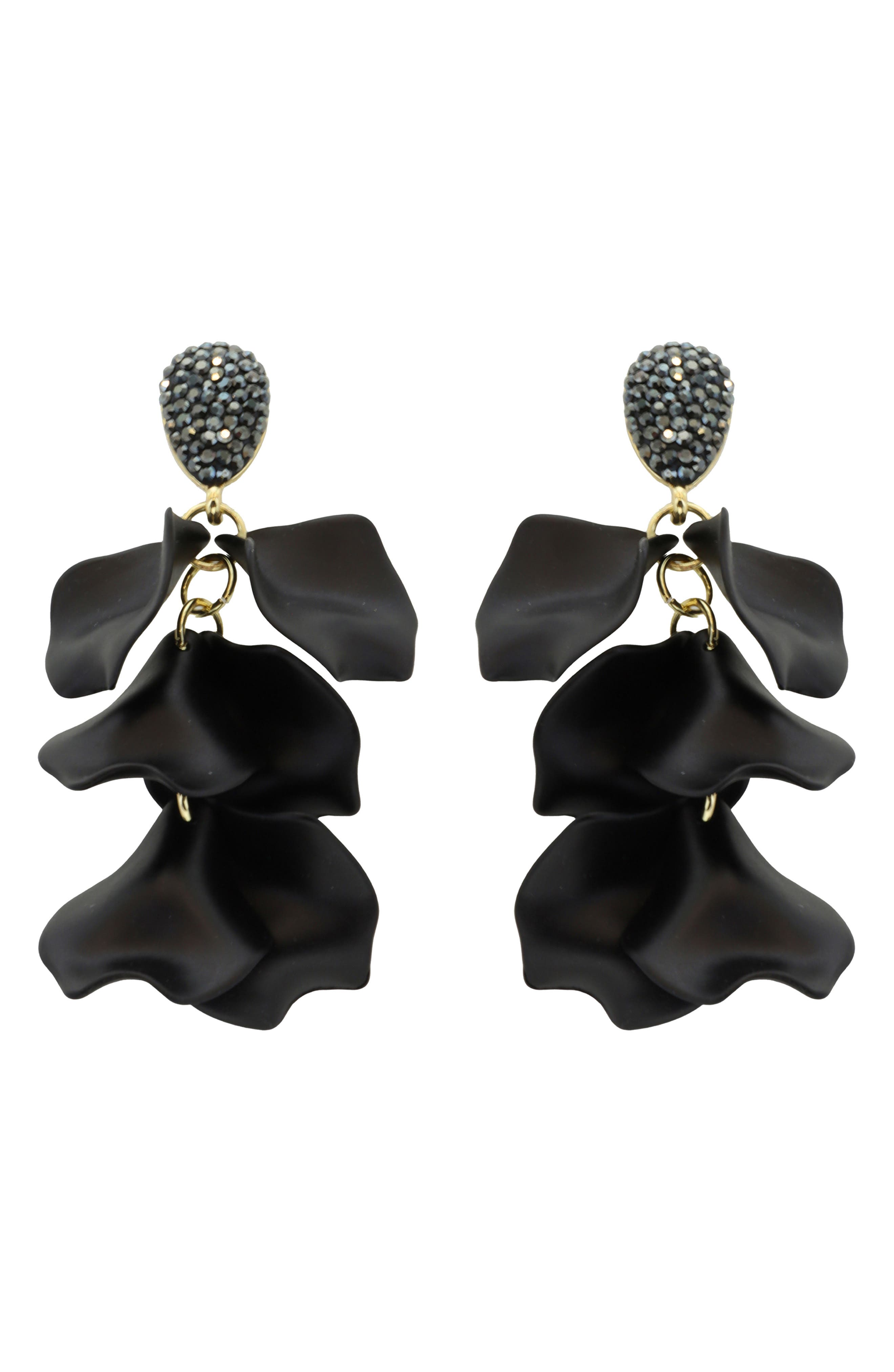 Panacea Petal Drop Earrings in Black 