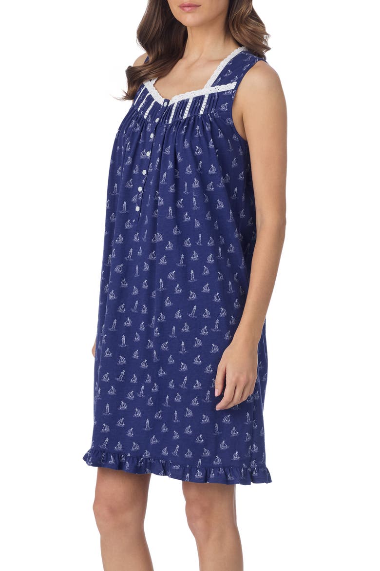 Sleeveless Cotton Jersey Nightgown, Alternate, color, NAVY