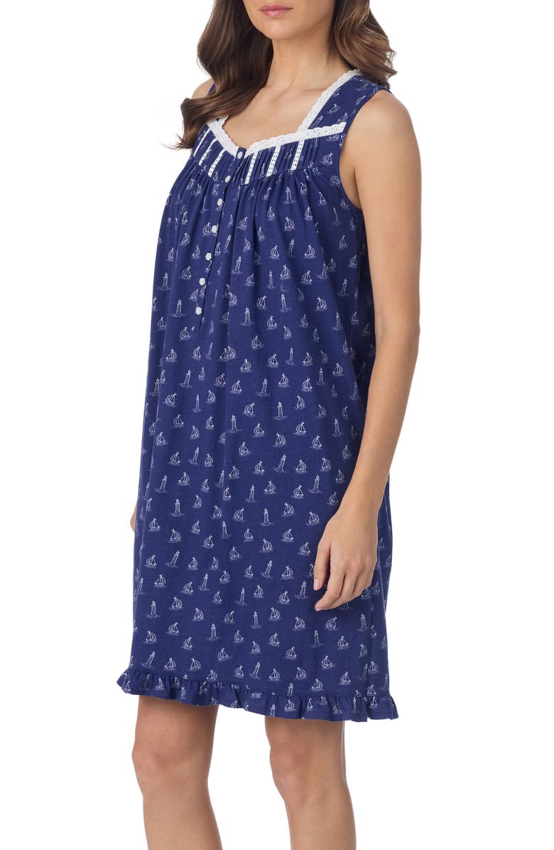 Eileen West Sleeveless Cotton Jersey Nightgown, Alternate, color, Navy