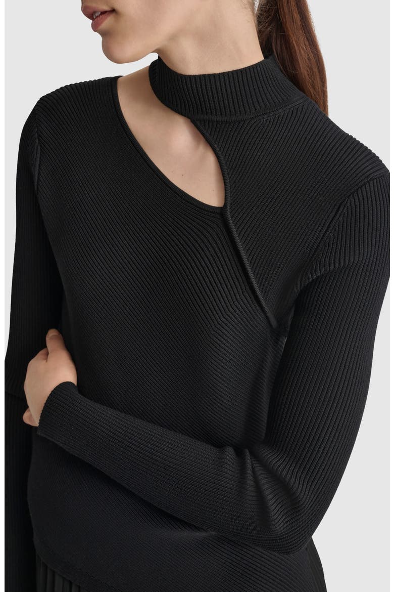 Cutout Detail Rib Sweater, Alternate, color, BLACK