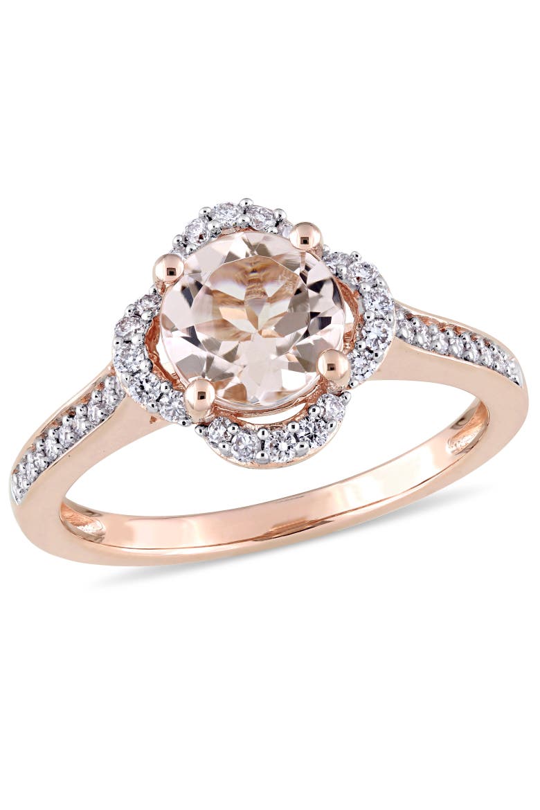 Morganite & Diamond Quatrefoil Halo Ring 14k, Main, color, Morganite