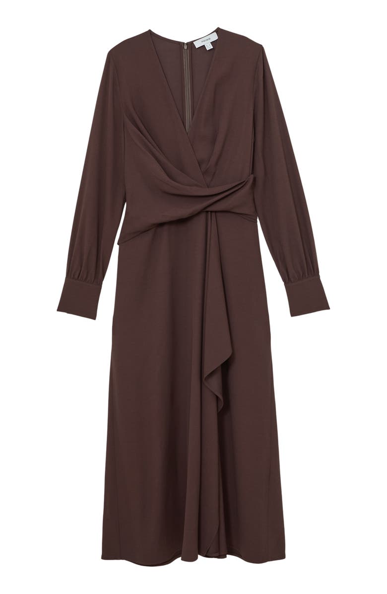Reiss Mira Drape Detail Long Sleeve Dress, Alternate, color, Burgundy