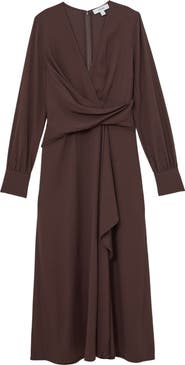 Reiss Mira Drape Detail Long Sleeve Dress