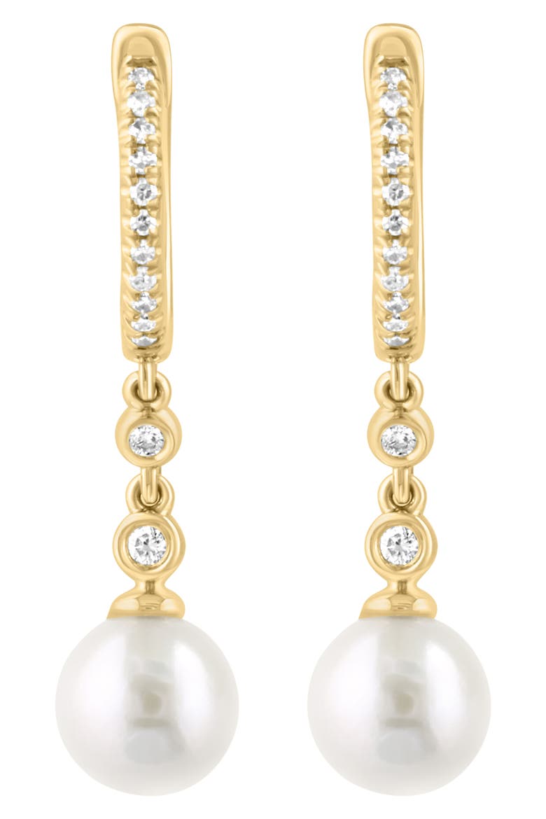 Diamond & Freshwater Pearl Drop Huggie Hoop Earrings, Alternate, color, WHITE