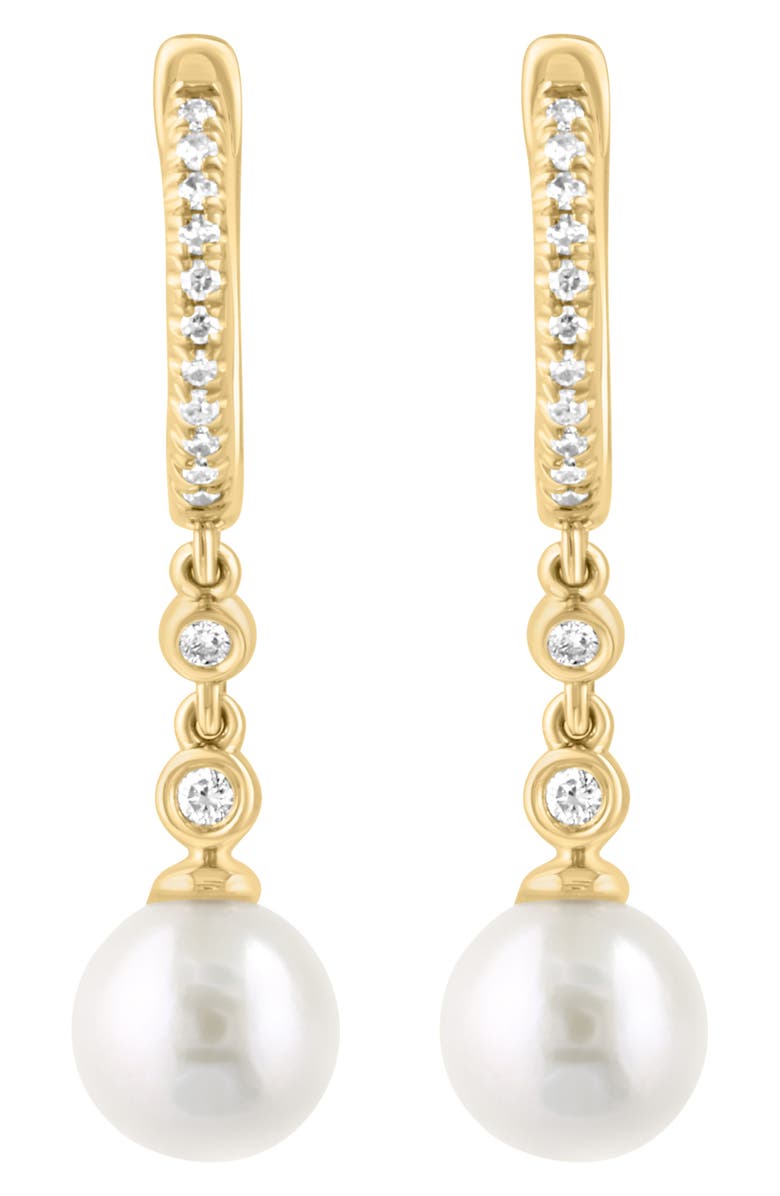 EFFY Diamond & Freshwater Pearl Drop Huggie Hoop Earrings, Alternate, color, White