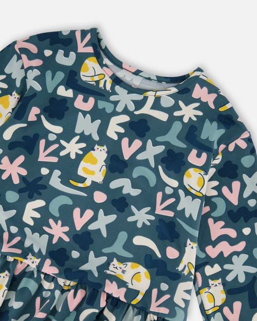Deux Par Deux Jersey Dress Cat In Blue