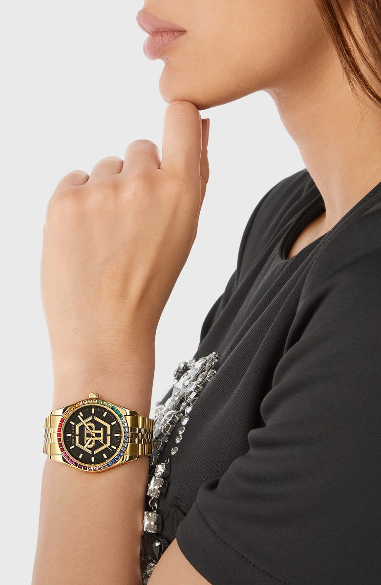 PHILIPP PLEIN Date Superlative Bracelet Watch, 38mm, Alternate, color, Ip Yellow Gold