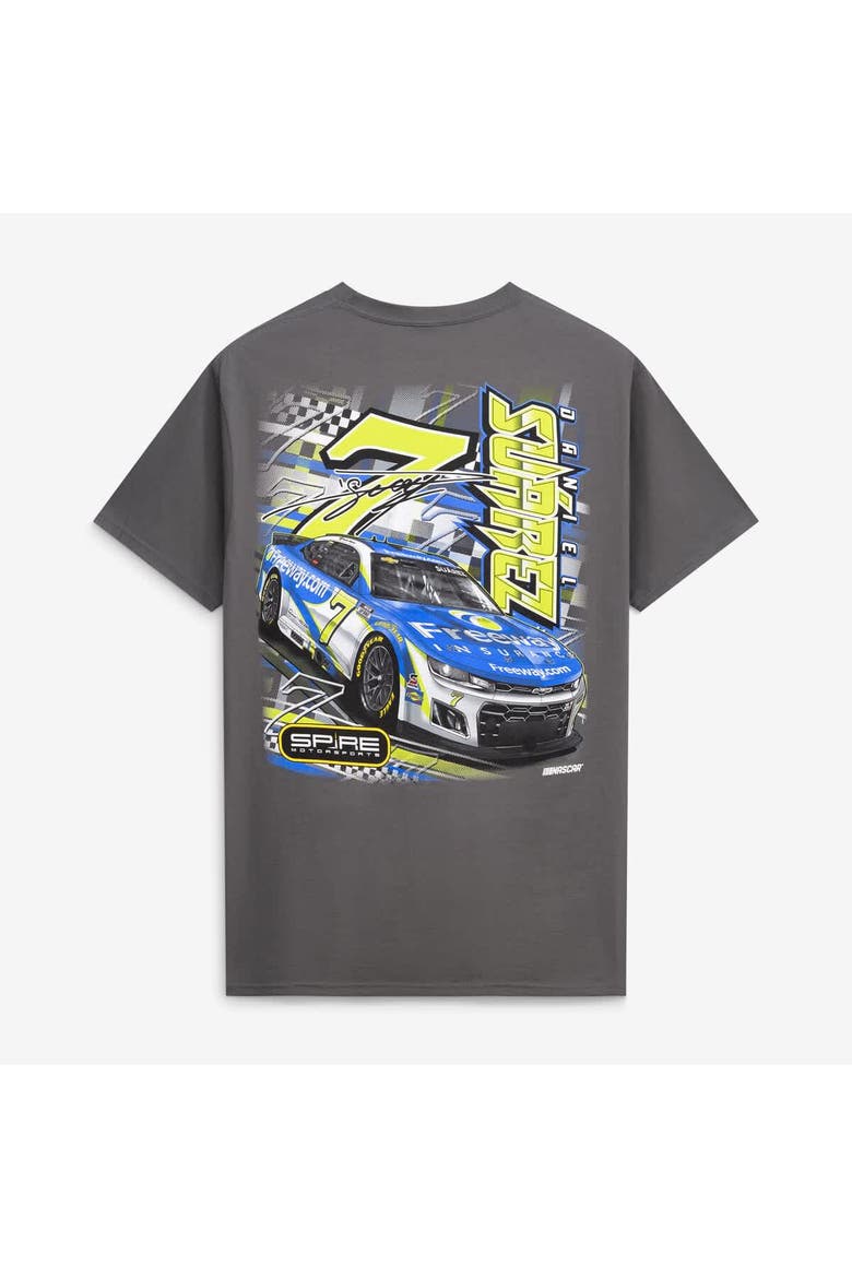 Men's Spire Motorsports  Charcoal Daniel Suarez #7 Freeway Insurance T-Shirt, Alternate, color, Charcoal