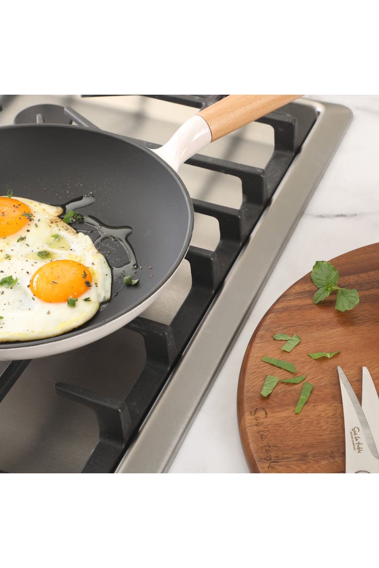 Pre-Seasoned Cast Iron Skillet with Wood Handle, Natural Nonstick Lightweight Frying Pan, Alternate, color, White
