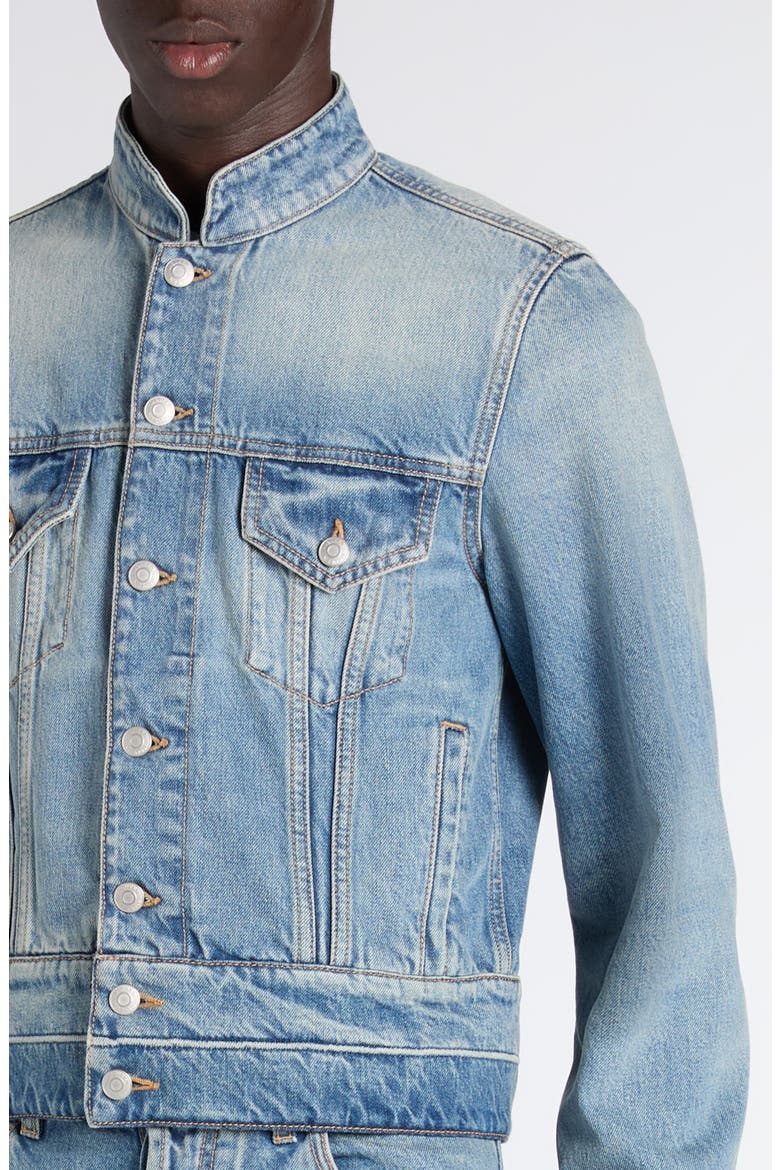Band Collar Denim Jacket, Alternate, color, BLUE WASHED
