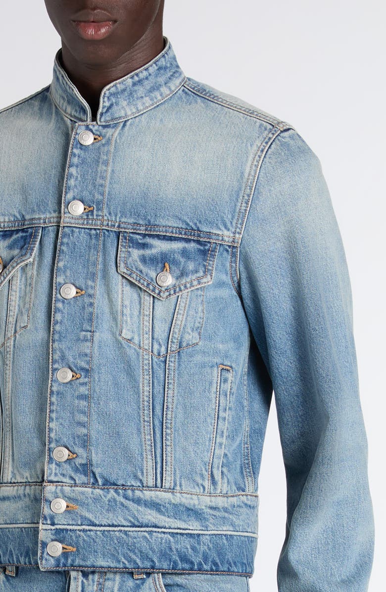 McQueen Band Collar Denim Jacket, Alternate, color, Blue Washed