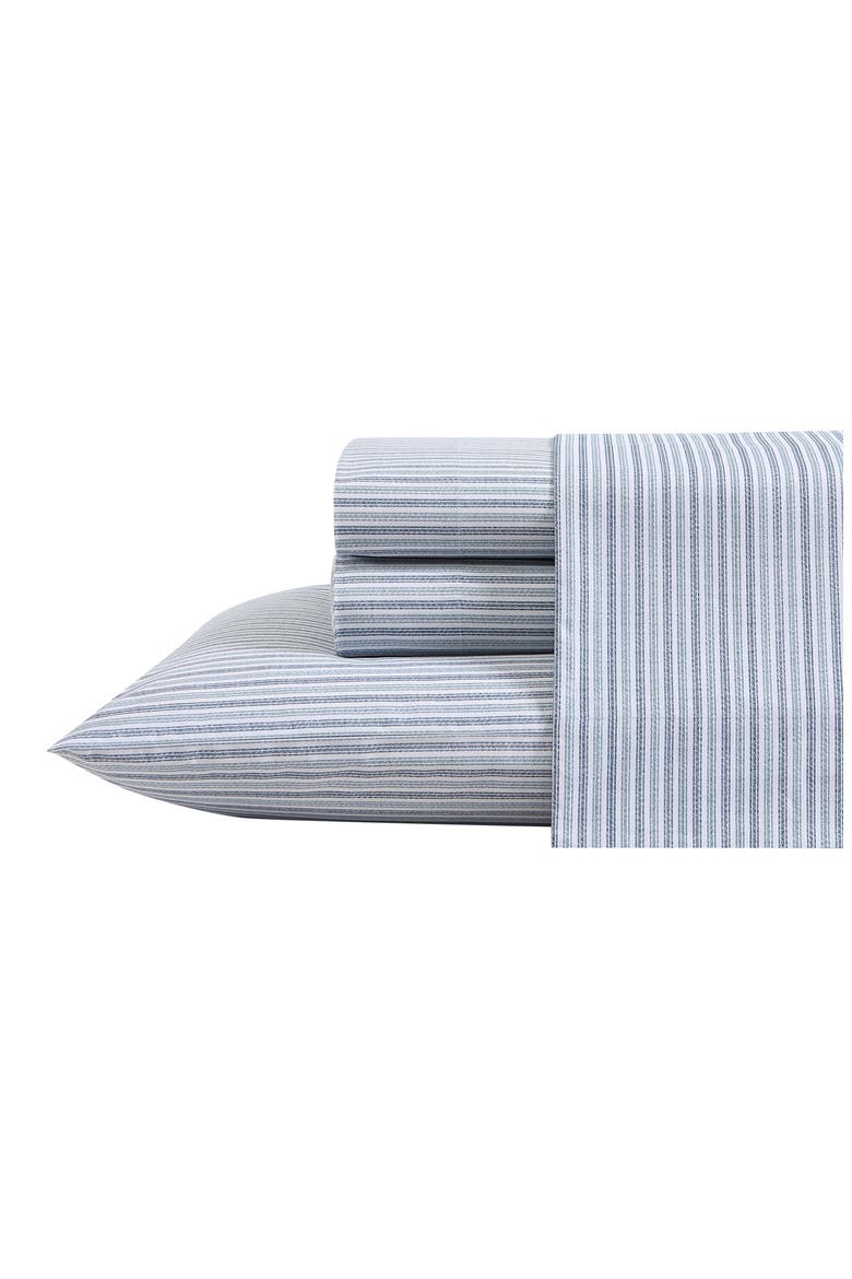 Ticking Stripe 200 Thread Count 100% Cotton Percale Sheet Set, Main, color, NAVY