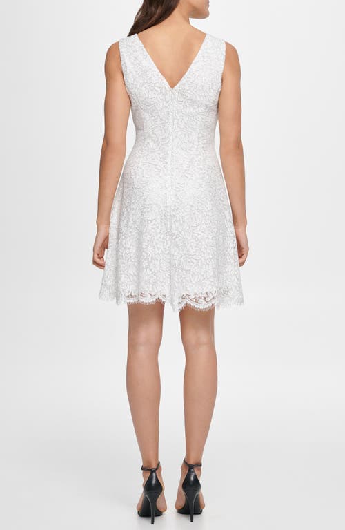 Kensie Metallic Lace Fit & Flare Dress In Ivory/silver