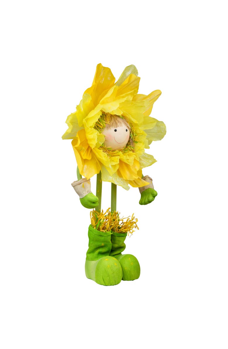 Northlight 47" Yellow and Green Spring Floral Standing Sunflower Girl Decorative Figure, Alternate, color, Yellow