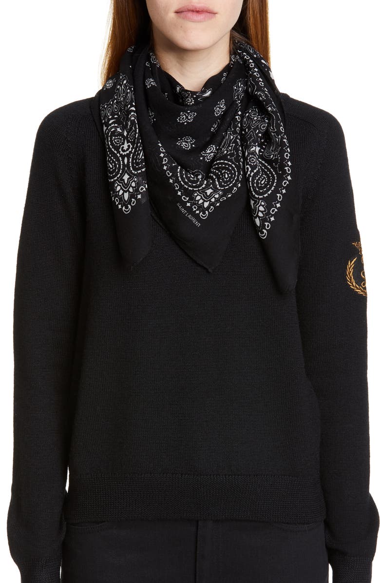 Saint Laurent Bandana Print Wool Scarf, Alternate, color,
