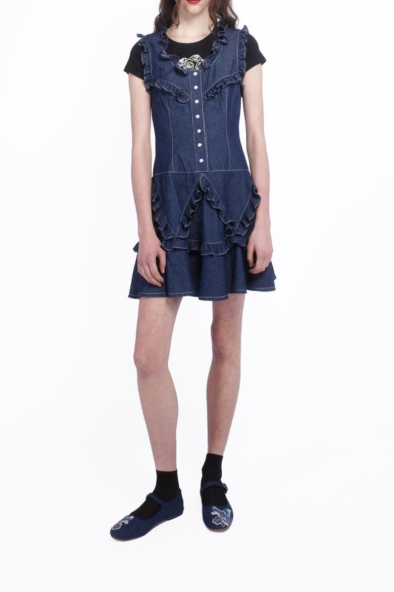 Denim Ruffle Dress, Alternate, color, DENIM