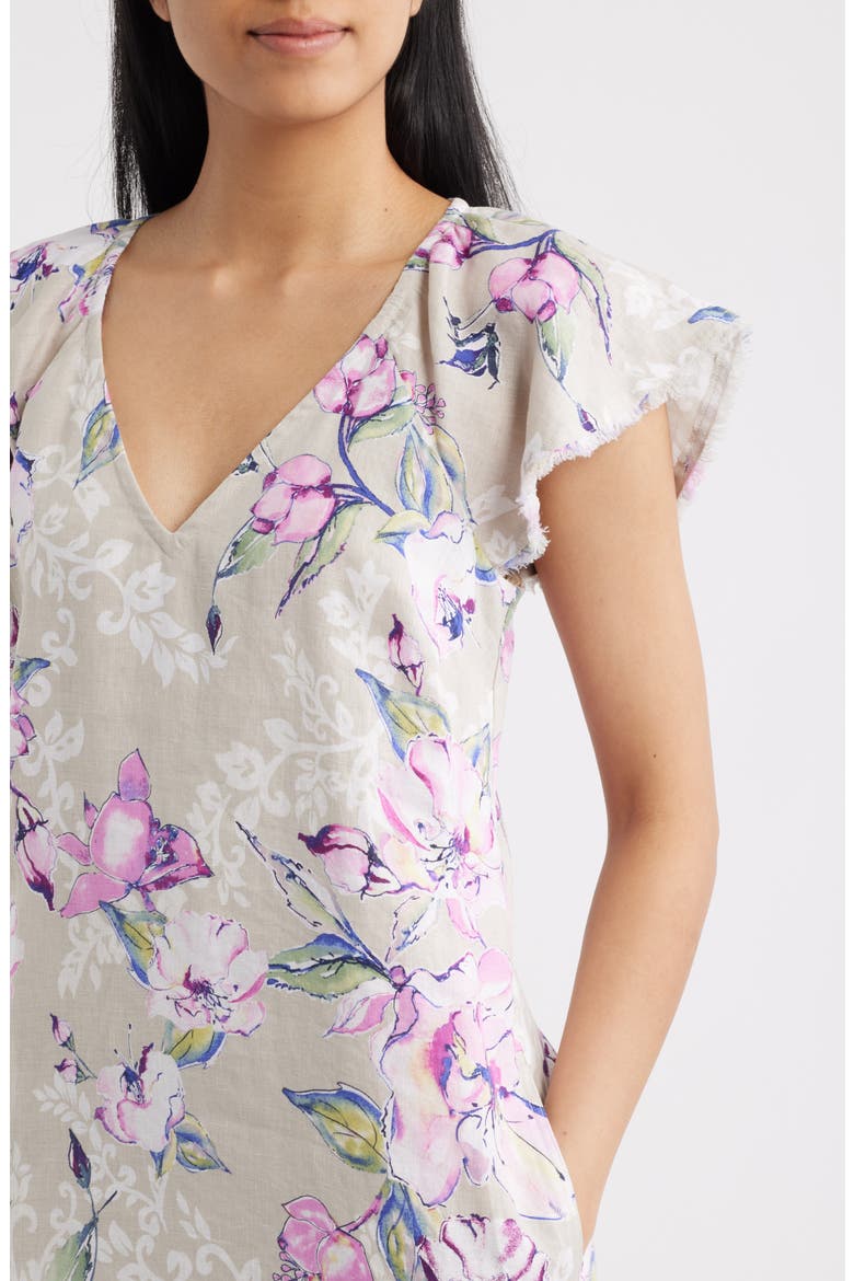 Floral Gardens Flutter Sleeve Linen Minidress, Alternate, color, PURE KHAKI